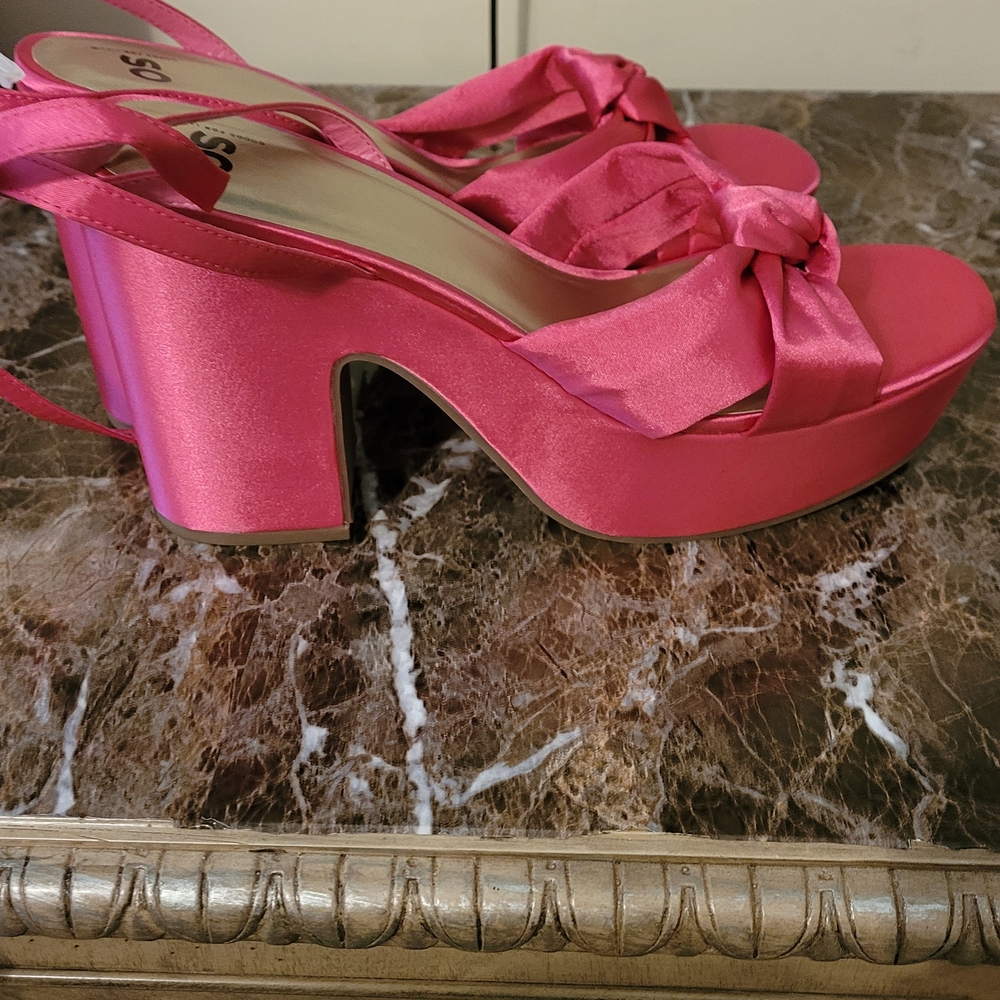 Women's Pink Satin Platform Sandals
